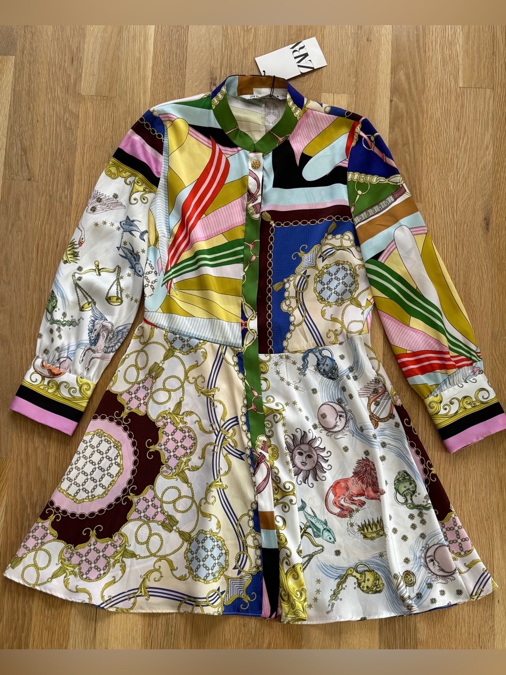 Zara Multicolor Printed Mini Dress - White, Green, Blue, Pink, Yellow, Red XS